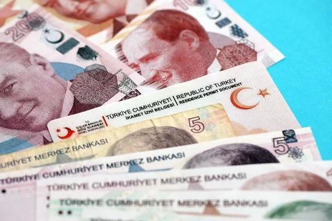 Turkey residence permit card document and turkish liras money bills banknotes Stock Photos