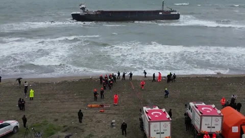 Turkey: Rope-launching rockets aid rescue of vessel stranded off Turkish... Stock Footage 333838863