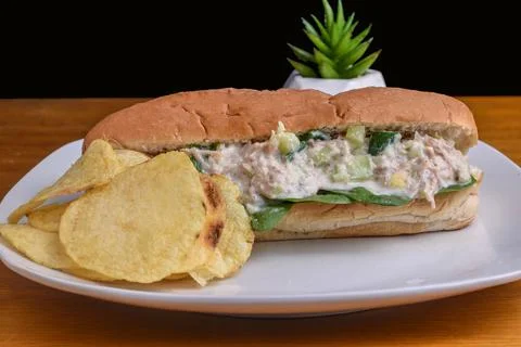 Turkey salad on spinach  between a sub roll Stock Photos