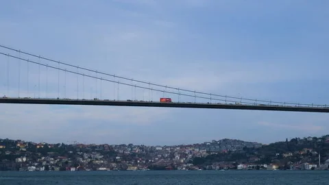 Turkey. Seafront View of Cable-Stayed Bridge with Flow of Cars Video stock 255872173