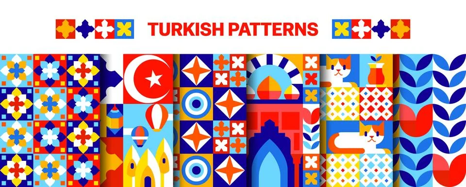 Turkey seamless patterns with geometric mosaic Stock Illustration