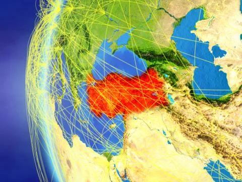 Turkey from space with network Stock Illustration