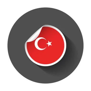 Turkey sticker with flag. Vector illustration with long shadow. 스톡 일러스트