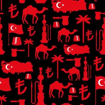 Turkey symbols seamless pattern. Turkish national ornament. State traditional Stock Illustration