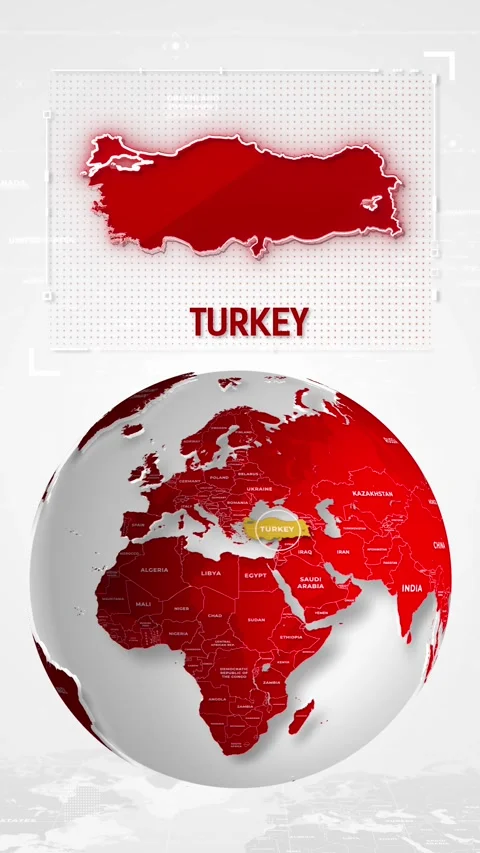 Turkey Tech Map Over Rotating Globe Vertical Background 1 Stock Footage 343307888