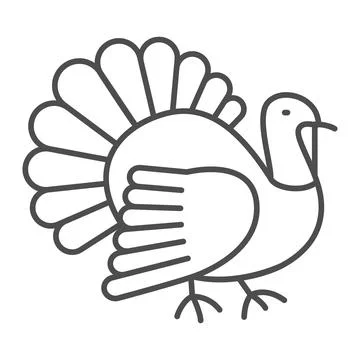 Turkey thin line icon, poultry concept, turkey cock bird vector sign on white Illustration