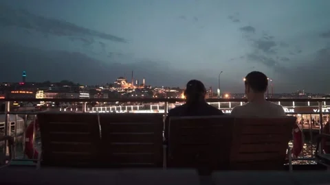 Turkey. Time lapse video view from moving ship on night Istambul Stock Footage 131552351