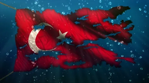 Turkey Under Water Sea Torn Flag Loop Animation - 4K Resolution Ultra HD UHD Stock Footage 41719075