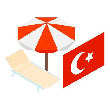 Turkey vacation icon isometric vector. Turkish flag beach umbrella 스톡 일러스트