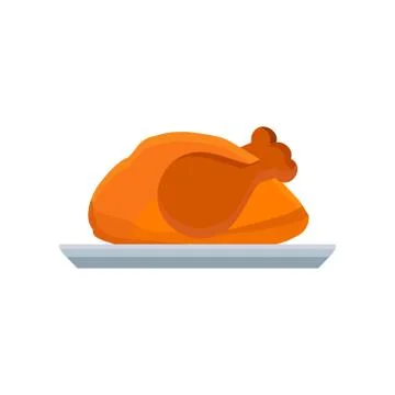 Turkey vector flat icon illustration thanksgiving day on dish isolated. Meal  Stock Illustration
