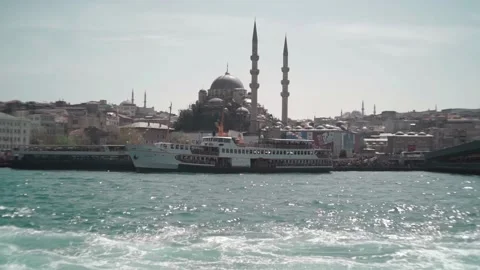 Turkey. View of the mosque from the Bosphorus Strait Stock Footage 130817954