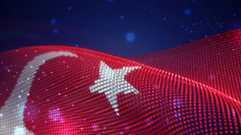 Turkey waving flag on blue background with bright flares, motion loop Stock Footage 149477112