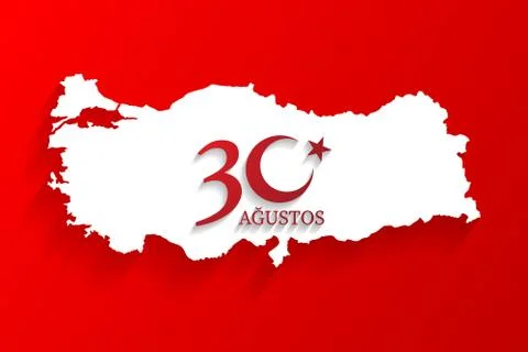 Turkey white map on August 30 logo, victory day of Turkey, celebration backgr Stock Illustration