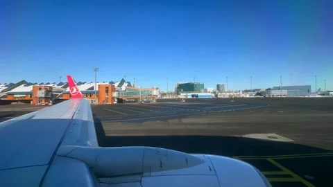 Turkish Airlines plane about to start its flight from Tallinn Airport, Estonia. Stock Footage 333411721