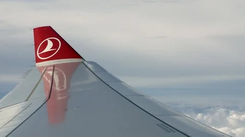 Turkish Airlines Wingtipand clouds in the Sky Stock Footage 87914938