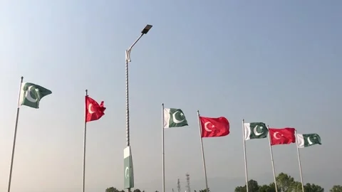 Turkish and Pakistani Flags: A Symbol of Bilateral Relations 스톡 동영상 344651291