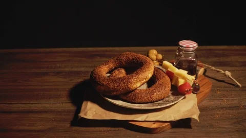 TURKISH BAGEL WITH SESAME TABLE Stock Footage 110761095