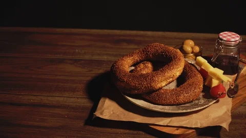 TURKISH BAGEL WITH SESAME TABLE Stock Footage 110762645