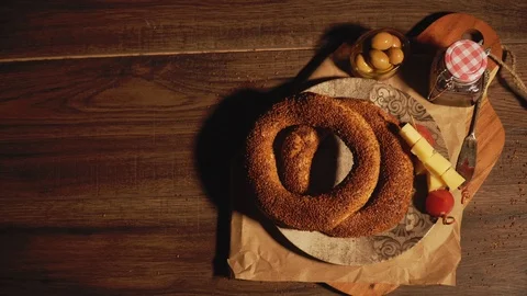 TURKISH BAGEL WITH SESAME TABLE Stock Footage 110762648