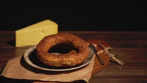 TURKISH BAGEL WITH SESAME TABLE Stock Footage 110762952