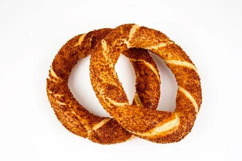 Turkish bagel simit on the white background Stock Photos