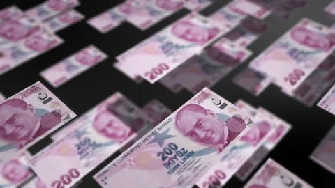 Turkish banknotes realistic motion effect stock video Stock Footage 131379862
