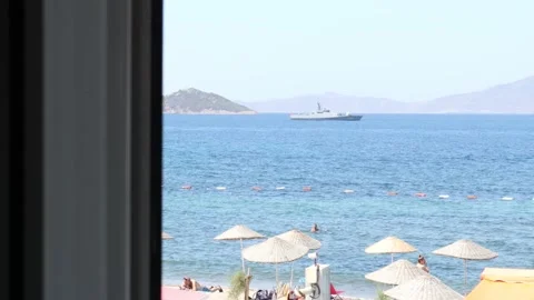Turkish Battleship Through the Window (4K) Stock Footage 202020757