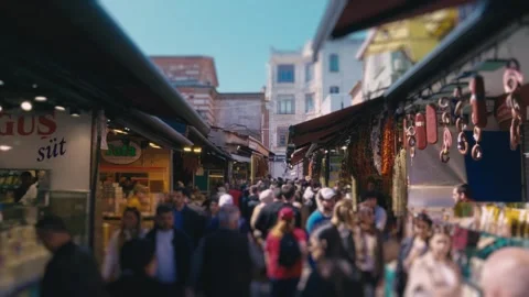 Turkish Bazaar crowd, Grand Bazaar, Tourist Souvenirs, Tilt-Shift Stock Footage 240358739