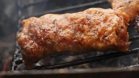 Turkish BBQ Meat On A Grill Stock Footage 87719011