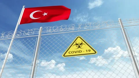 The Turkish border gate, which is covered with iron wire.  Turkish Flag. Stock Footage 197644541