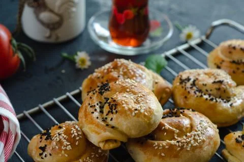 Turkish borek on the table Stock Photos