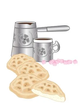 Turkish bread and coffee Stock Illustration