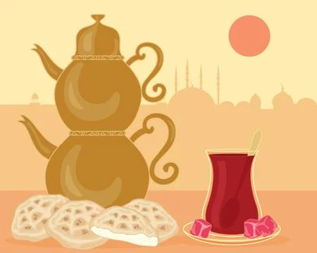 Turkish bread and tea Stock Illustration