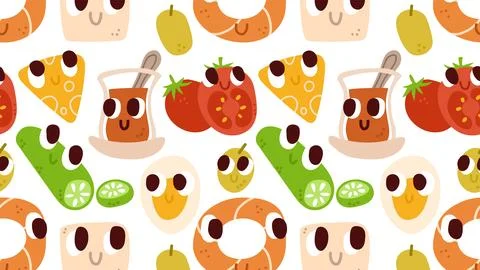 Turkish breakfast funny pattern. Stock Illustration