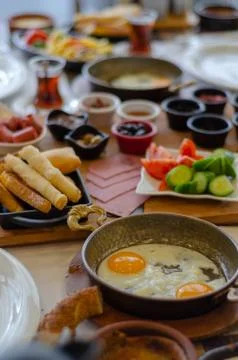 Turkish Breakfast on the table,top view Stock Photos