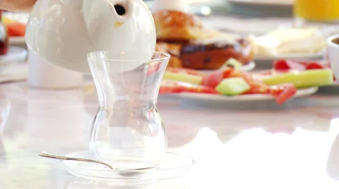 Turkish Breakfast with Turkish Tea Stock Footage 34525843