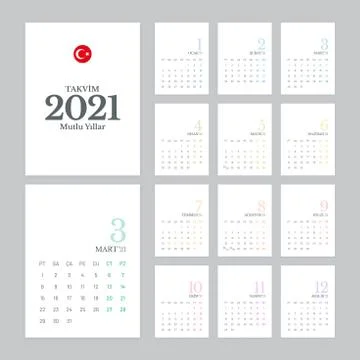 Turkish Calendar 2021 Vector Design Stock Illustration