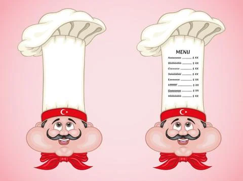 Turkish chef and menu on hat with food of Turkey Stock Illustration