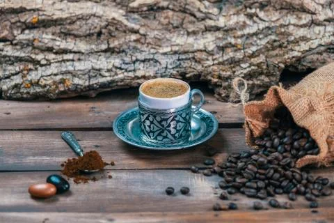 Turkish coffee and coffee beans Stock Photos