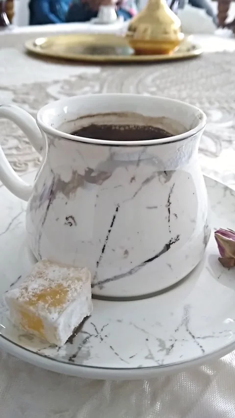 Turkish Coffee Brew Served in Cup and Saucer Stock Footage 295167770