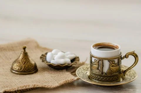 Turkish coffee with candy Stock Photos