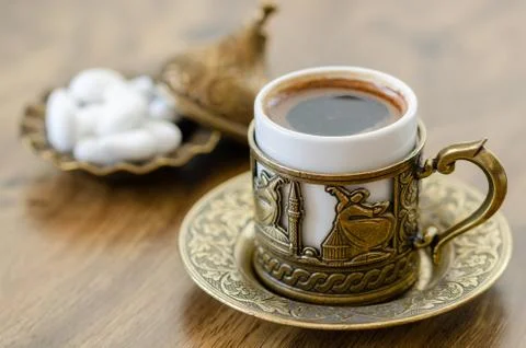 Turkish coffee with candy Stock Photos