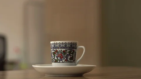 Turkish coffee cup on the table in office. traditional turkish coffee Stock Footage 118712960