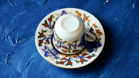 Turkish coffee fortune on blue background .Close-up 스톡 동영상 101154590