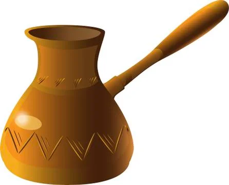Turkish coffee maker made of clay. Ethnic ceramic dishes for cooking coffee. Stock Illustration
