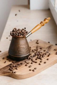 Turkish coffee pot and coffee beans Stock Photos