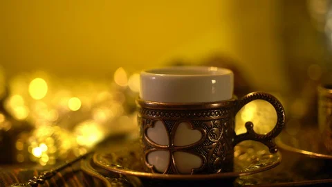 Turkish Coffee Pours Into Cup Video stock 128790381