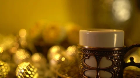 Turkish Coffee Pours Into Cup 스톡 동영상 128790581