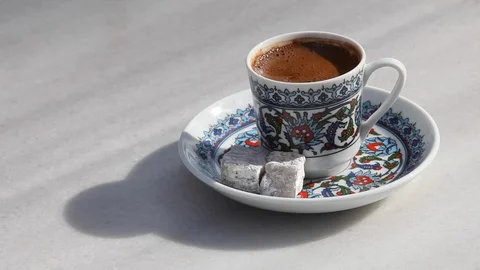 Turkish coffee on a table Stock Footage 108658953