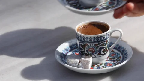 Turkish coffee on a table Stock Footage 108661370